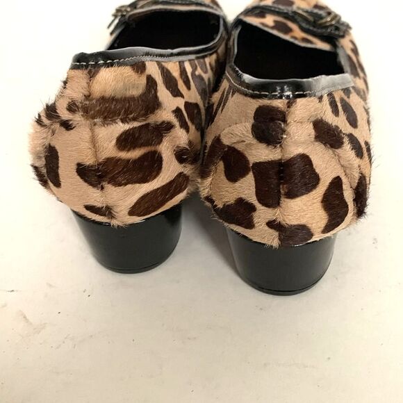 Bandolino Tan Black Leopard Print Hair Calf Wedge Heel Slip On Loafers Size 6.5 - Picture 5 of 11